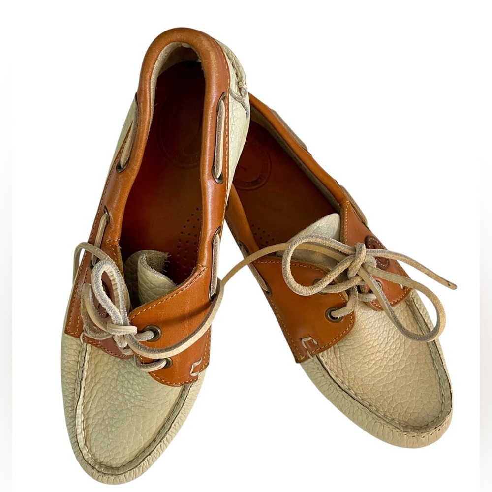 Dooney & Bourke Tan and Cream Leather Boat Shoes